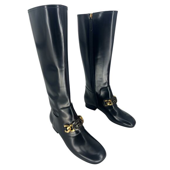Gucci Interlocking GG Chain Patent Leather Knee Boots - Picture 6 of 16